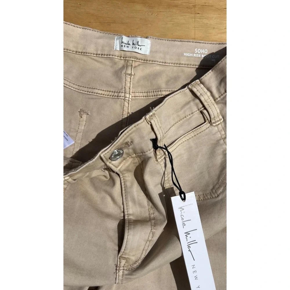 Nicole Miller New York Soho High Rise Boot Cut Pants Tan Khaki Size 14 NWT - Picture 2 of 7